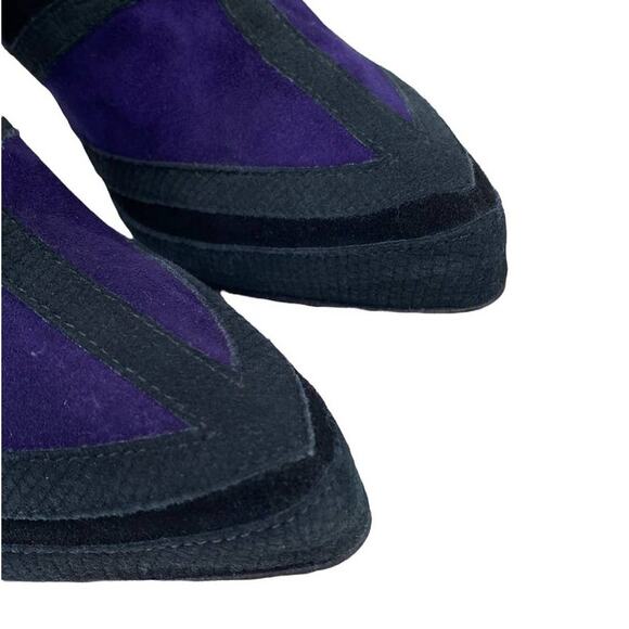 Aperlai 37 US 7 Colorblock Purple Black Suede Leather Pointed Toe Ankle Boots - Picture 8 of 10